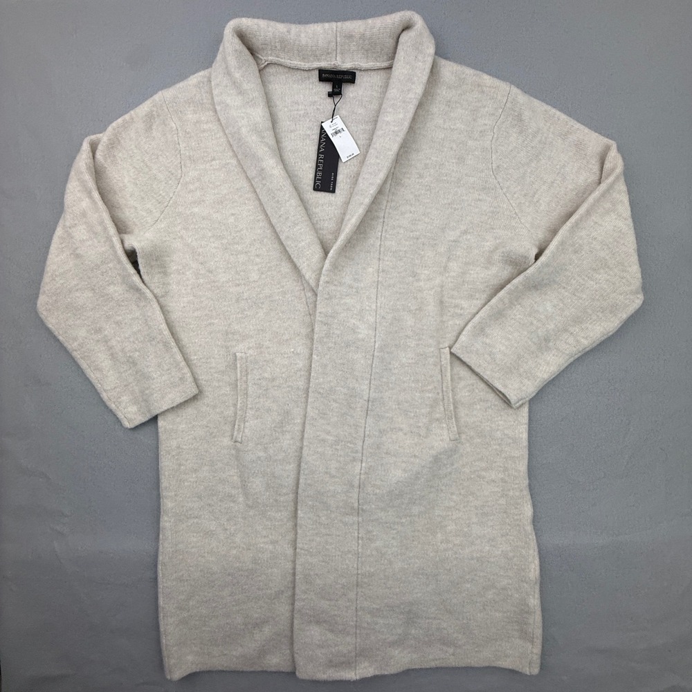 Banana Republic Cardigan Women Large Beige Aire Yarn Shawl Collar Wool Blend